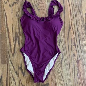 J.Crew Ruffled Scoopback One Piece Swimsuit Purple
